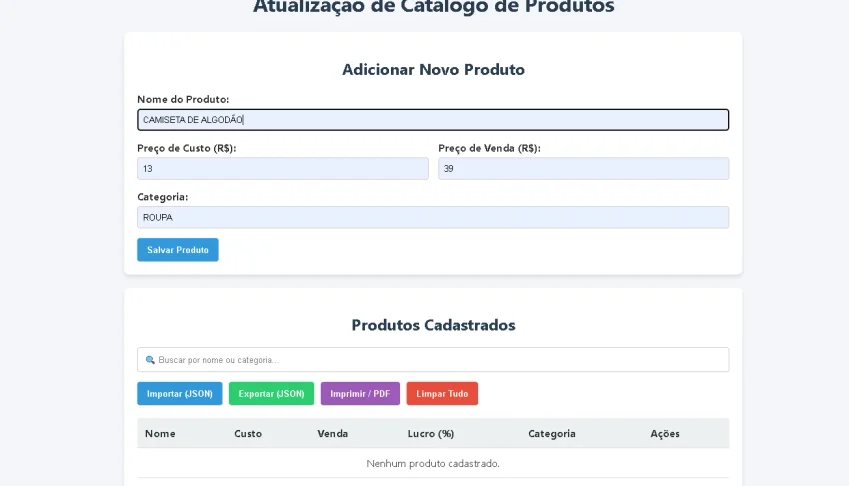 Script Gerenciador De Catálogo De Produtos E Estoque - HTML5
