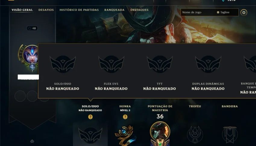 Unranked com 35 Champs e 8 Skins