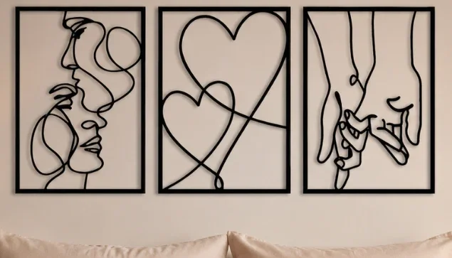 Kit 3 Quadros Casal Minimalista em MDF 40 x 28 cm
