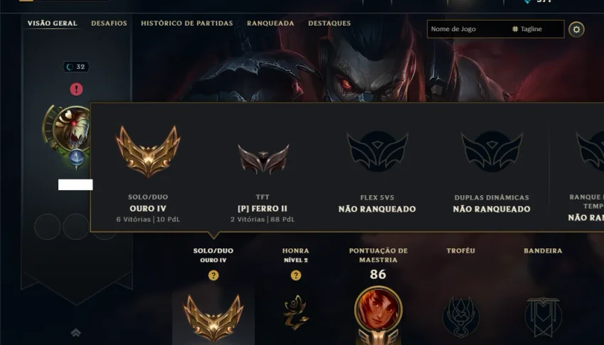 Ouro 4 com 65 Champs e 2 Skins