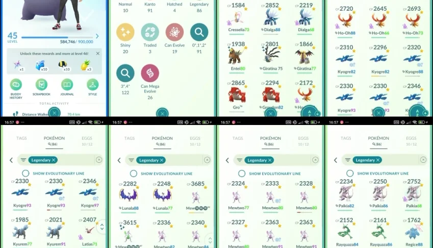 Pokémon GO LVL 45 | 17 Mewtwo + 2 Shiny | 86 Lendários |Q351