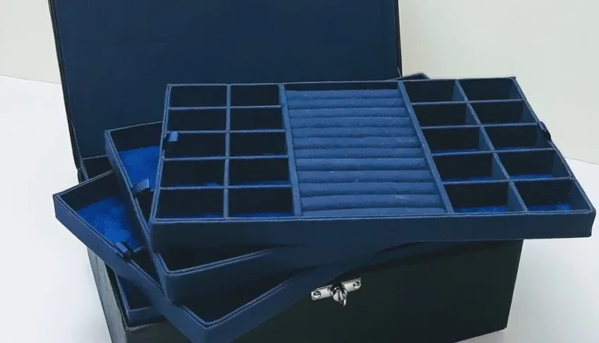 Estojo Grande Preto e Azul para Joias e Bijuterias