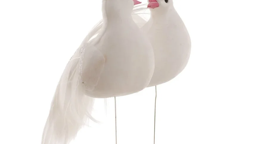 Casal de Pombas Decorativas Brancas com Glitter - 8,5 cm