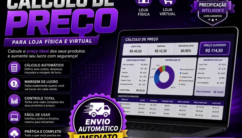 Planilha de Cálculo de Preço para Loja Física e Virtual