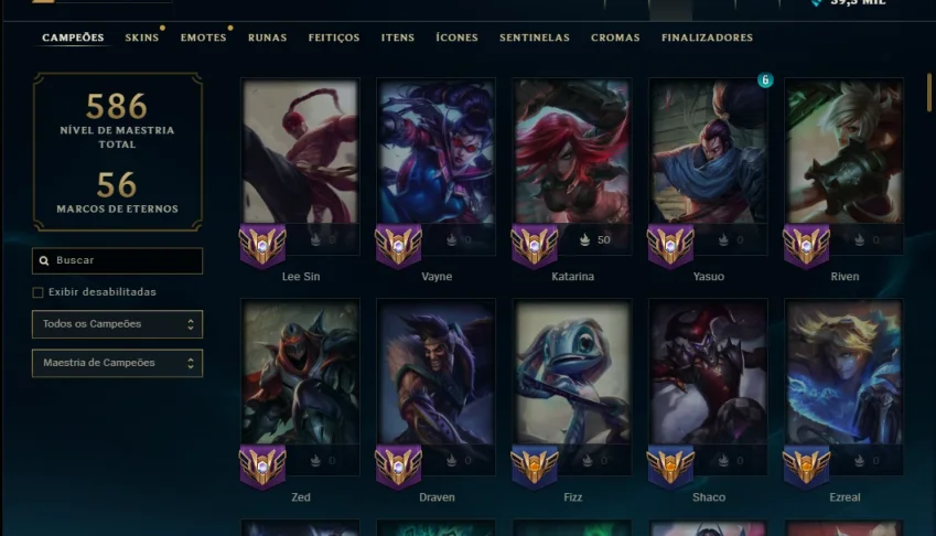 Unranked com 125 Champs e 114 Skins ( JG / MID / ADC )