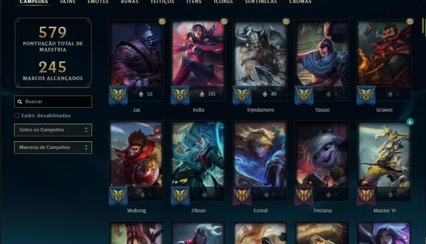 Vendo conta de lol LVL 401, com 281 Skins, full champ