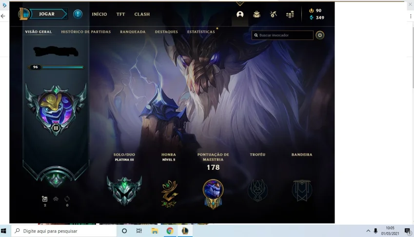 Conta League of Legends Platina 3 lv96, 29 skins