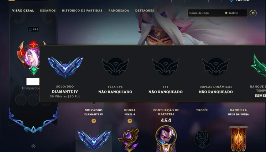 Diamante 4 com TODOS os Champs e 154 Skins +2 Prestigios