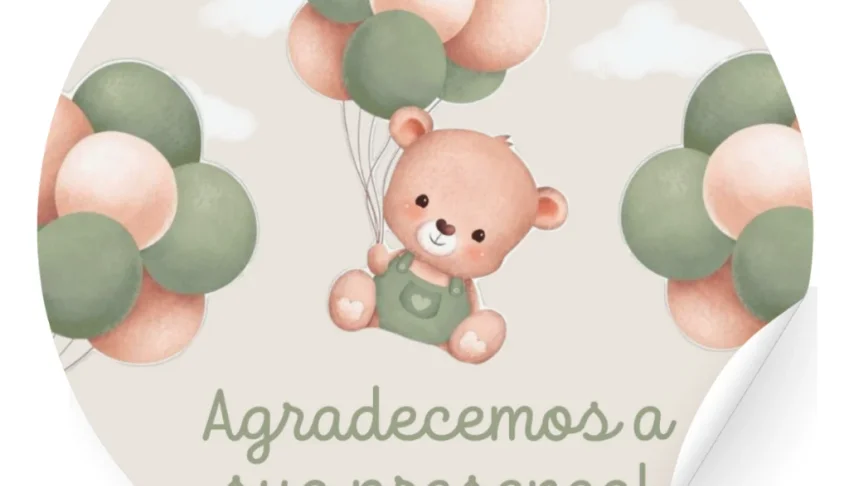 Adesivos de Ursinho com Balões para Chá de Bebê
