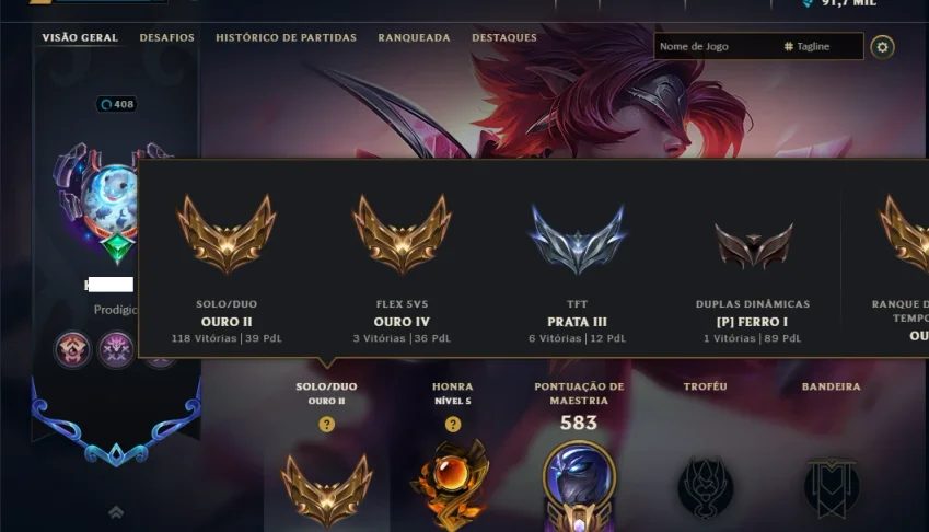 Ouro 2 com TODOS os Champs e 267 Skins +3 Prestigios
