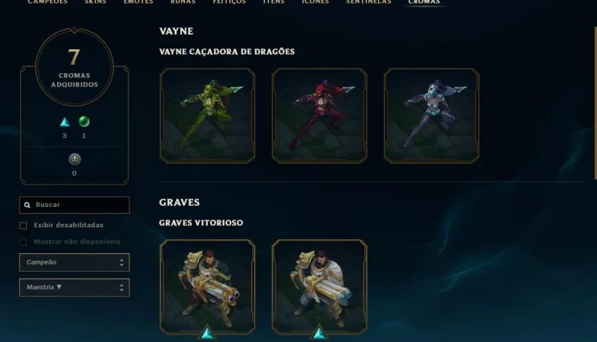 CONTA DESDE A S4 PLATINA IV, TODOS OS CAMPEÕES, 83 SKINS