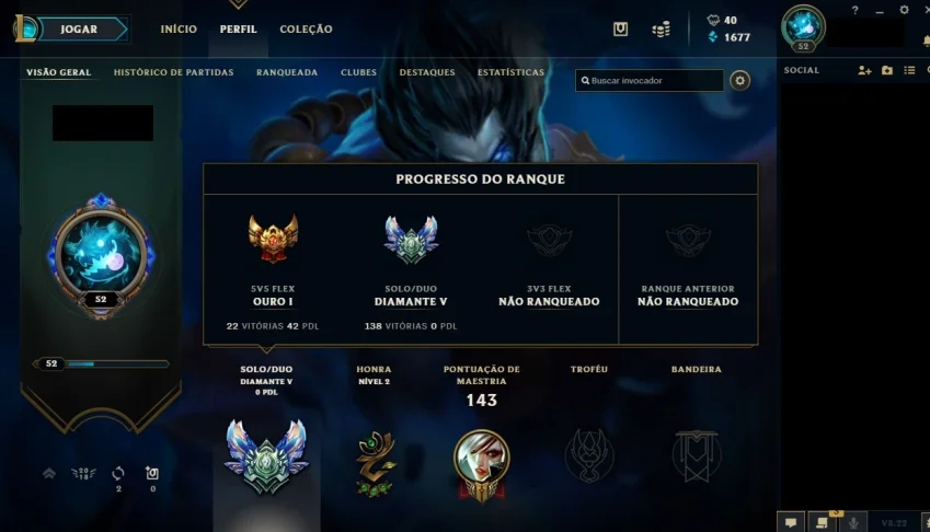 CONTA LEAGUE OF LEGENDS - DIAMANTE 5 (s8)