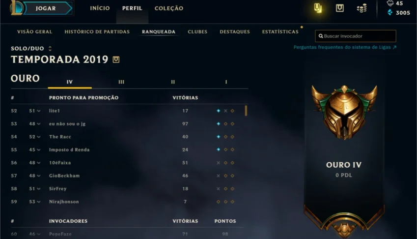 Conta Ouro IV, 34 champ e 4 skins
