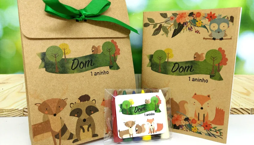 Kit Colorir Bosque com Sacolinha Kraft P