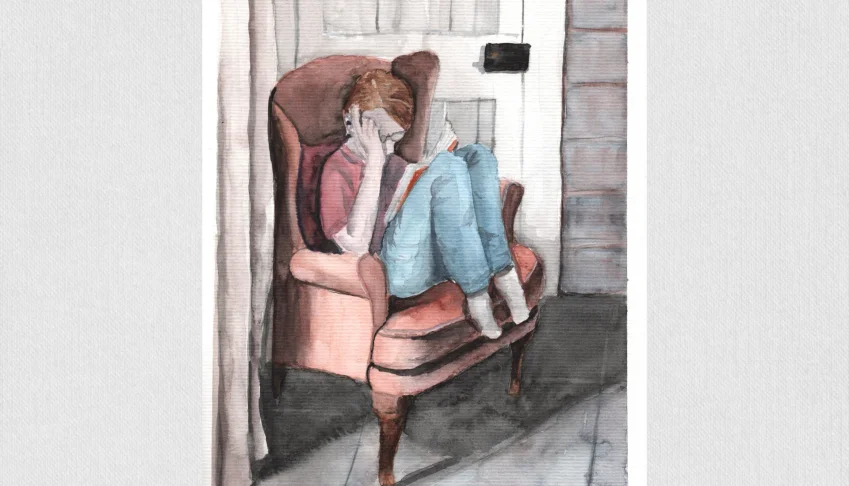 Aquarela Original Menino Lendo A4 - Sem Moldura