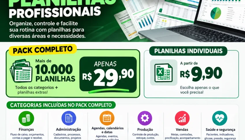 Pack com +10.000 Planilhas Excel Editáveis