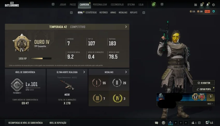Conta Pubg 6 Progressive Beryl + Aug +Ace + 24 + Kar98 Melho