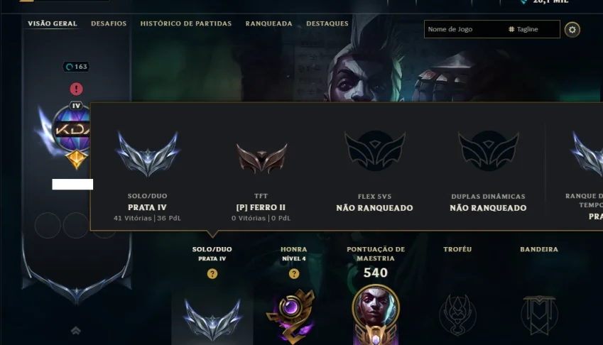 Prata 4 com 140 Champs e 56 Skins ( MID / ADC / JG )