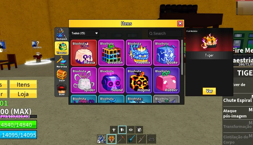 Conta level max, dough no inventario e tiger equipada
