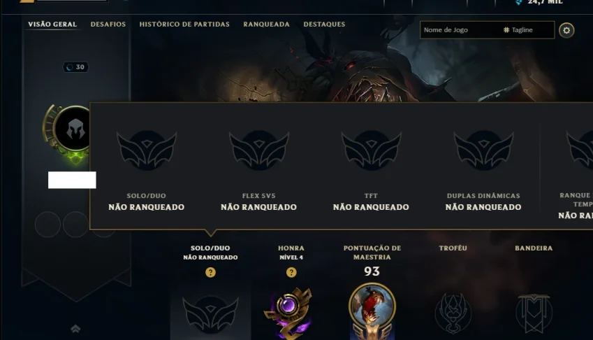 Unranked com 35 Champs e 2 Skins