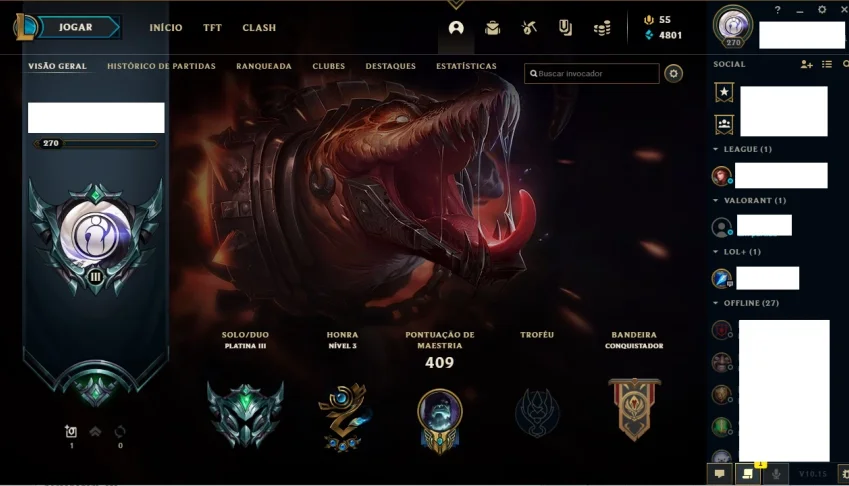 Vendo conta platina com 60 skins e com quase todos campeões