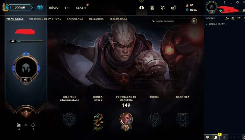 Conta LOL unranked lvl 67, 41 campeões, 21 skins