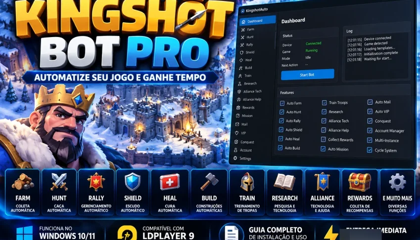 Kingshot Bot Pro | Farm, Rally, Shield, Heal e Automação