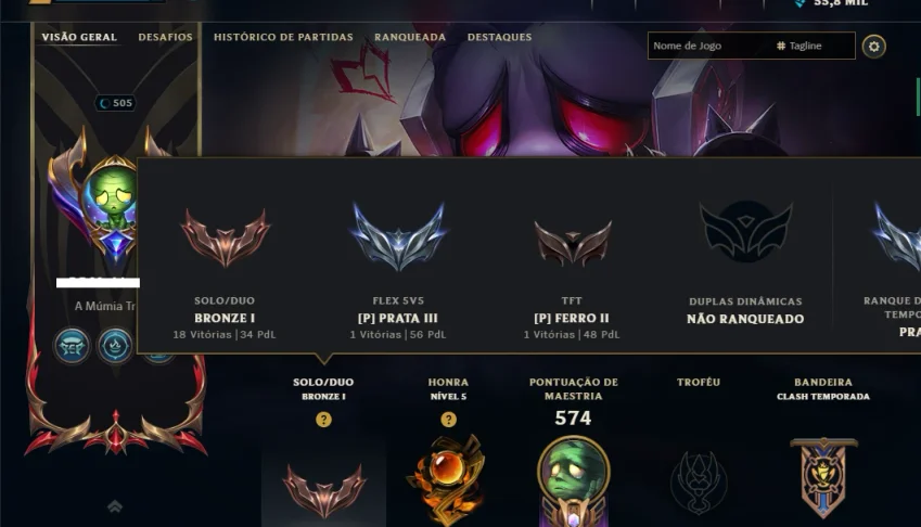 Bronze 1 com TODOS os Champs e 166 Skins ( MONO SUP )