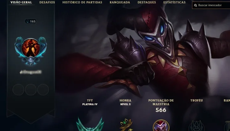 Conta LOL com mais de 145 campeoes e 67 skin + 26 sentinela