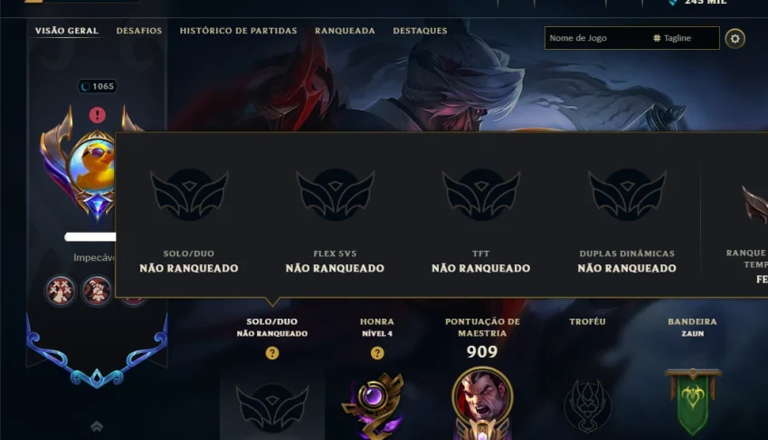 Unranked com TODOS os Champs e 367 Skins ( Nivel 1065 )