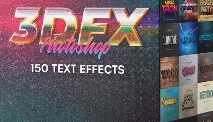 Pacote de arquivos PSD com 150 efeitos de texto 3D