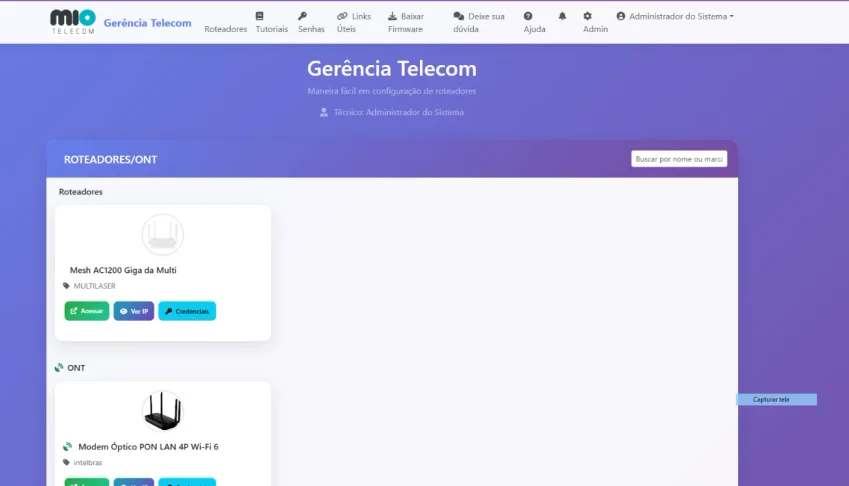 Sistema de Gerência Telecom em PHP – Administração de Rotead