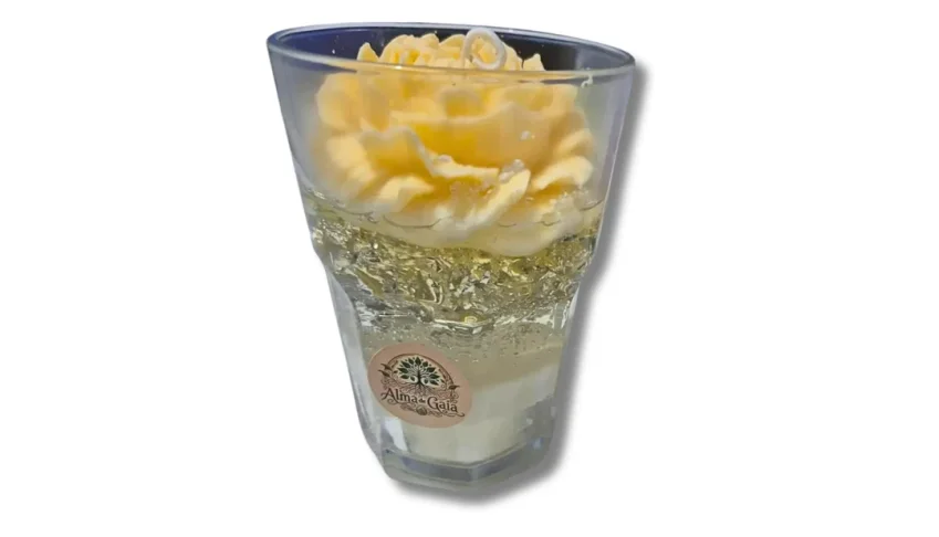 Vela em Vidro com Gel Prata e Flor de Cerejeira