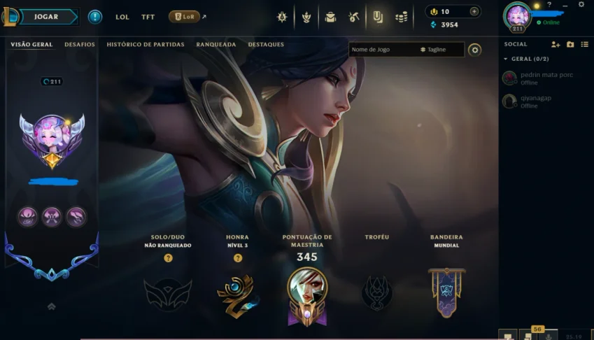 Conta de LoL BR • LVL 200+ • 75 Skins • 109 Campeões • Handm