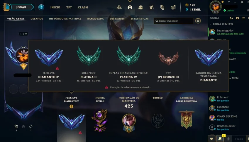 Conta platina 2, ex diamante 2. Todos os campões.