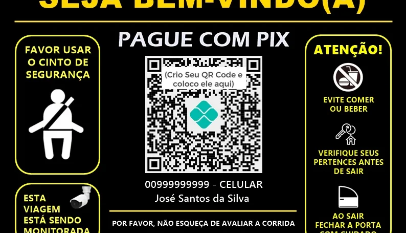 Placa UBER - com PIX e QR Code