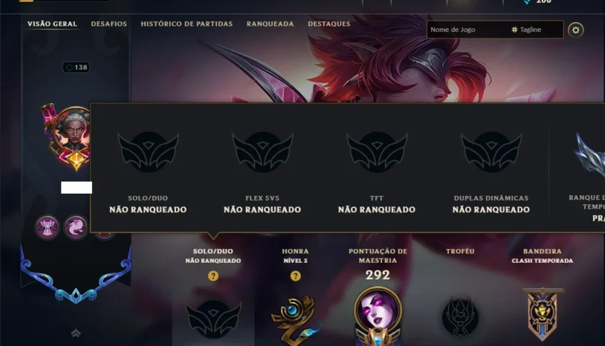 Unranked com 130 Champs e 41 Skins