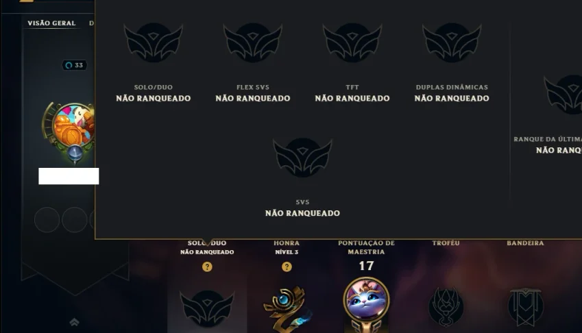 Unranked com 35 Champs e 35 Skins