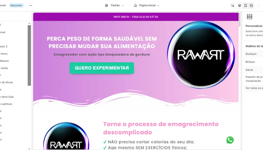 Rawart 2.5.5.7 - Tema Shopify com Landing Page Integrada