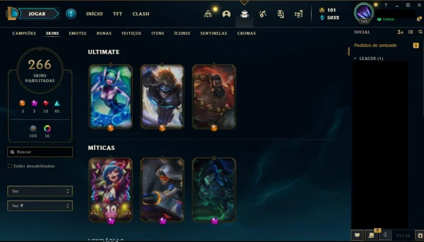 Conta LOL 266 Skins (Ultimo Rank Diamante)