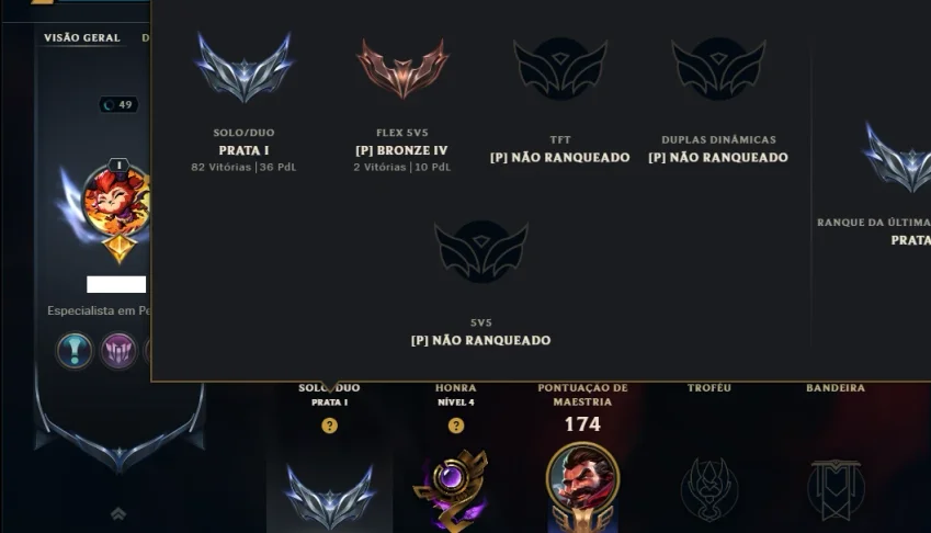 Prata 1 com 95 Champs e 46 Skins ( Mais de 150 Jogos )