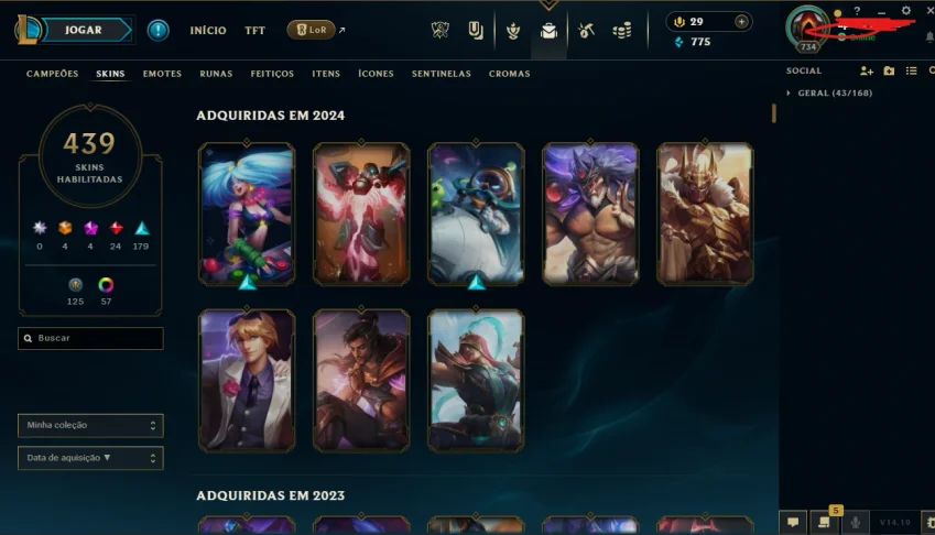 Conta League Of Legends 439 Skins + Valorant + Tft
