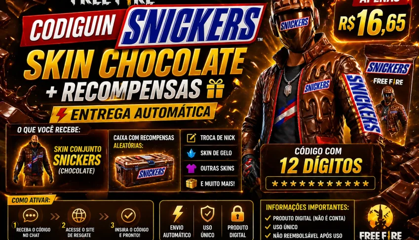 🔥 Codiguin Free Fire Snickers🍫Skin Chocolate + Recompenssa