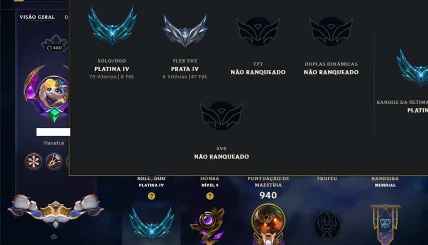 Platina 4 com TODOS os Champs e 296 Skins ( ADC / SUP / JG )