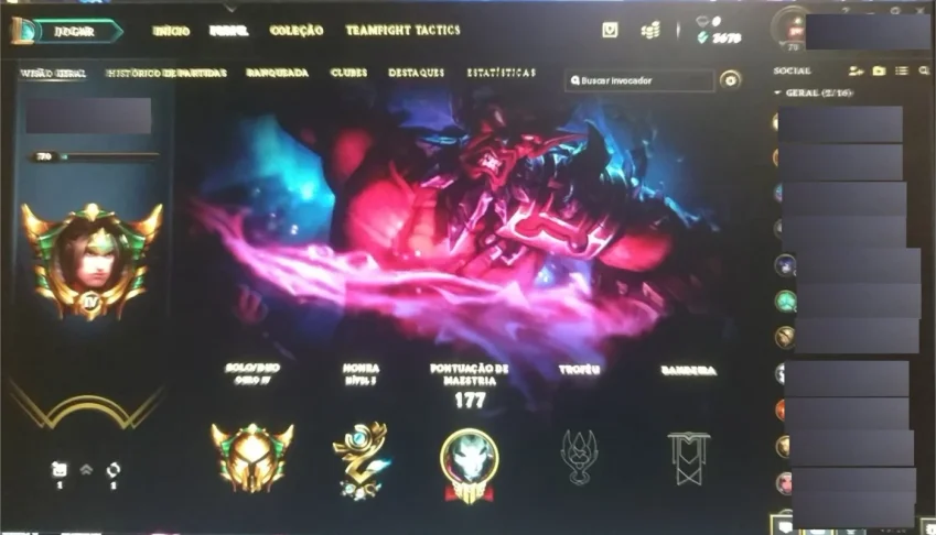 CONTA DE LOL GOLD 4 COM 30 SKINS POR R$100