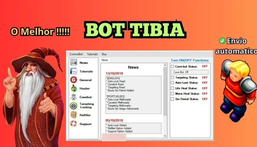 Bot Tibia com clientes Heal,Cavebot,  Target,Refiler