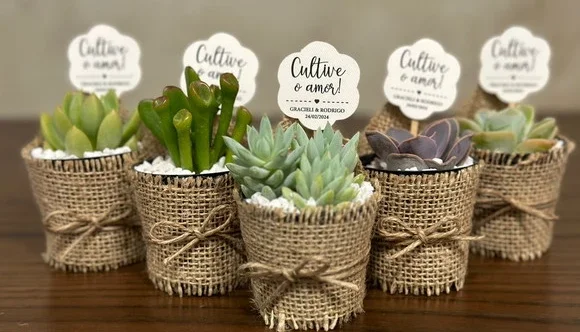Mini Suculenta — Lembrancinha com Rótulo Kraft Personalizado