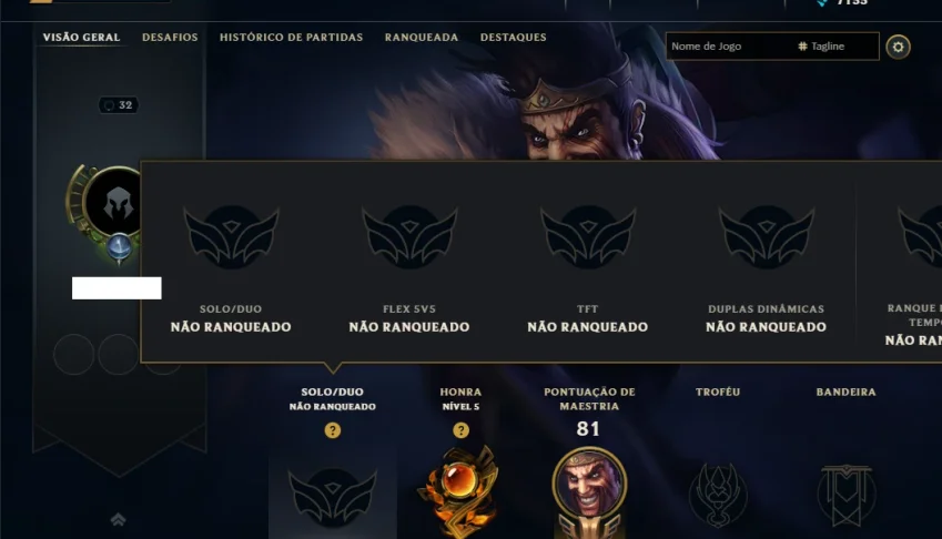Unranked com 40 Champs e 9 Skins