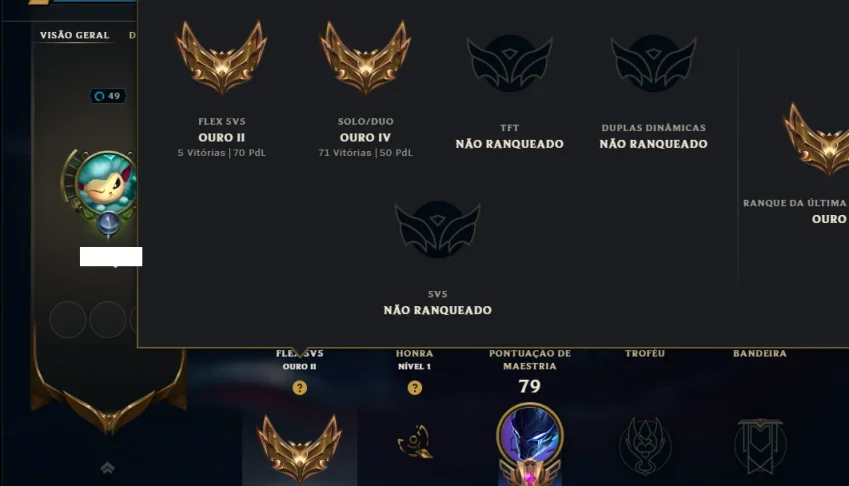 Ouro 4 com 85 Champs e 8 Skins