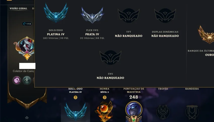 Platina 4 com 120 Champs e 140 Skins ( JG / SUP )
